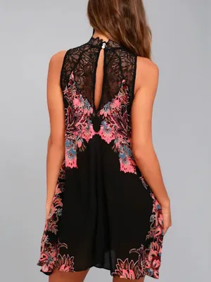 Free People Marsha Black Print Lace Slip Dress thumbnail 2