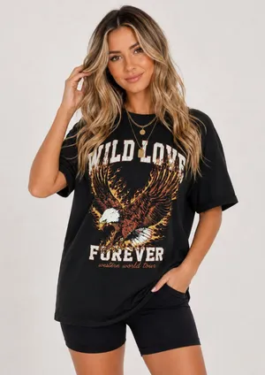 Wild Love Forever Eagle Graphic Tee Black Oversized NWT Size XL thumbnail 1