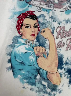 Hanes Vintage 90s‎ Rosie the Riveter T-Shirt Size Large White FLAWS Retro 1995 Graphic thumbnail 1
