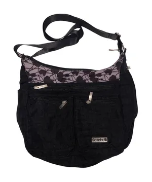 Satchelli Anti Theft RFID Crossbody Travel Bag Hobo Purse Black Floral Accent thumbnail 1