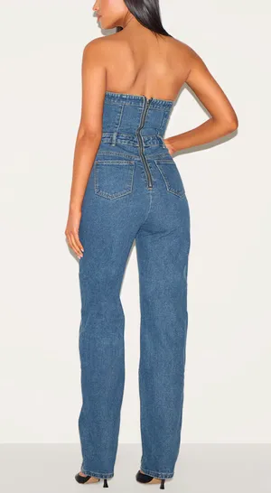 - [ ] Unbranded Wash Bandeau Style Straight Leg Denim Jumpsuit thumbnail 2