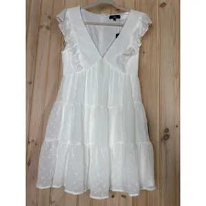 NWT Lulus Dreamy Designs White Ruffled Tiered Swiss Dot Mini Dress Summer Sz M thumbnail 2