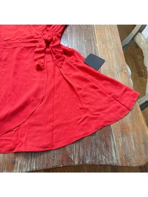 Lulus Red Wrap Mini Dress Short Sleeve Tie Cuff V-Neck Size Large NWT thumbnail 4