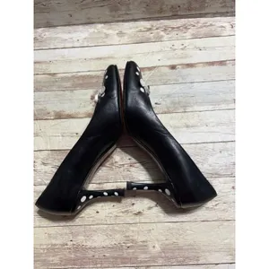 Stuart Weitzman Polka Dot Round Toe High Heels 6.5 Medium Black White Leather thumbnail 6