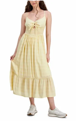 Hippie Rose Butter Yellow Smocked Tiered Midi Dress – Size Medium – NWT thumbnail 1