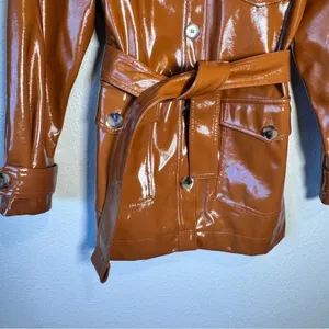Topshop Brown Faux Patent Leather Trench Coat Jacket Womens 8 Preppy Fall Classy thumbnail 8