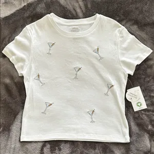 White T-Shirt with Martini Glass Print thumbnail 2