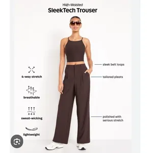 Old Navy High Rise Wide Leg Pants Brown Sleek Tech‎ Workwear Sz XL thumbnail 3