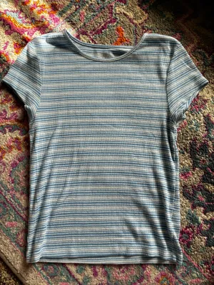 Blue Striped American Eagle Baby Tee thumbnail 1
