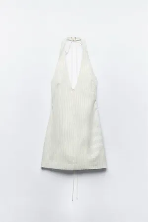 Zara dress mini halter neck striped white back tied casual summer vacation thumbnail 7