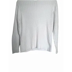 Lands' End Womens Sz M White Cable Knit Crew Neck Long Sleeve Pullover Sweater thumbnail 3