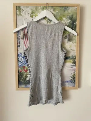 Express Sequin Ombre Ribbed Tank Top Heather Gray XS McBling Y2K Style thumbnail 3