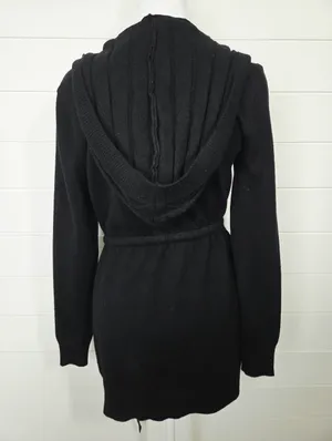 S. Christina Cashmere Black Hooded Open Front Cardigan Sweater S/M thumbnail 5