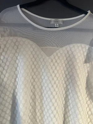 Shannon Ford New York Womens XL White Polka Dot Lace Mesh Blouse Coquette thumbnail 3