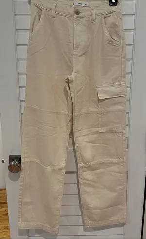 MNG Ecru Cargo Jeans Sz 2 Straight Leg Cream Mango thumbnail 1