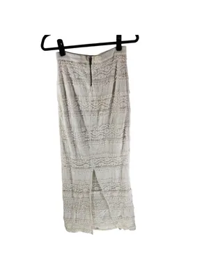 Alice + Olivia Maxi Skirt Lace Overlay Back Slit Ivory 4? thumbnail 2