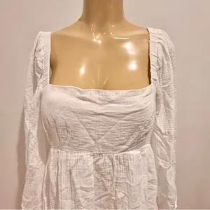 J.Crew Square Neck White Gauze Dress Sz M Long Sleeves Cotton Crinkle thumbnail 6