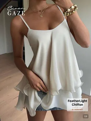 Women's Elegant Cream Tiered Ruffle Top White thumbnail 1