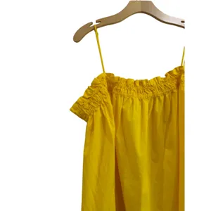 H&M Yellow Spaghetti‎ Strap Peasant Mini Dress 100% Cotton Size XL thumbnail 5