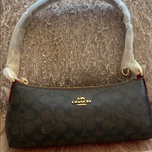 NWT Coach Black Signature Shoulder Bag with Gold Accents thumbnail 7