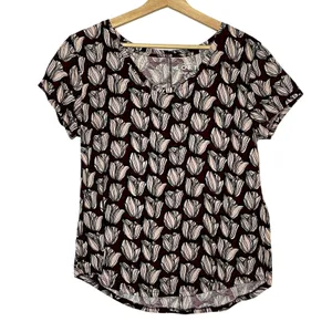 LOFT ann taylor vintage soft tulip maroon short sleeved t-shirt women's size M thumbnail 1
