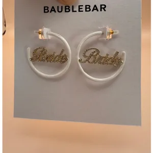 BaubleBar Bride White Enamel Pavé Crystal Script Hoop Earrings Wedding Jewelry‎ thumbnail 4