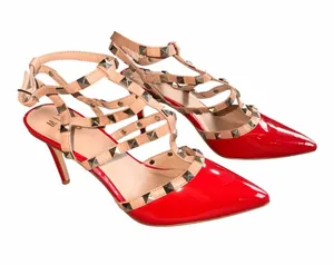 NEW MIX No 6 Black Patent Nude Gold Studded Strappy Heels Stud thumbnail 1