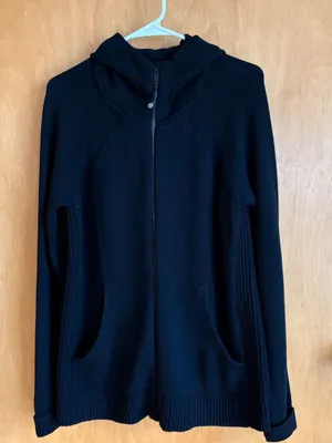 Lululemon‎ Knit Full Zip Hoodie Women Black Cashmere Blend Ribbed Sweater thumbnail 1