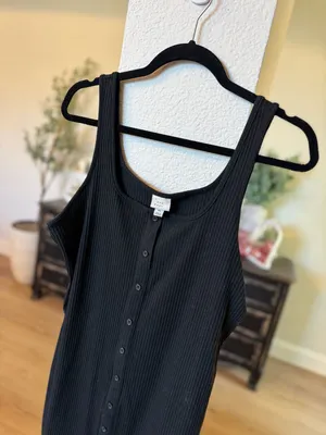 A New Day Women's Sleeveless Ribbed Button-Down Midi Dress in Black thumbnail 3