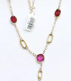 NWT MCYS Fashion Open Link Bezel Set Long Station Necklace Gold / Red 30' + 3" thumbnail 1
