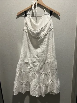 J. Crew Size 6 White Halter Tiered Linen Dress thumbnail 3