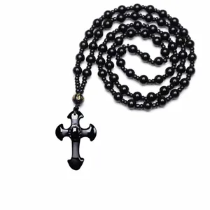 1pc Classic Religious Style Christian Cross Fashion Obsidian Pendant Necklace‎ thumbnail 6
