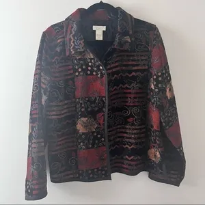 CHRISTOPHER & BANKS Jacket Tapestry Tweed Patchwork Brocade Boho Reversible Sz L thumbnail 1