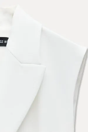 white vest double breasted sleeveless blazer jacket with waist tie thumbnail 6
