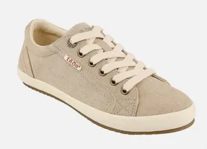 Taos Footwear Star Oat Wash Canvas Beige Canvas Lace-Up Women's Sneaker Size 8.5 thumbnail 1