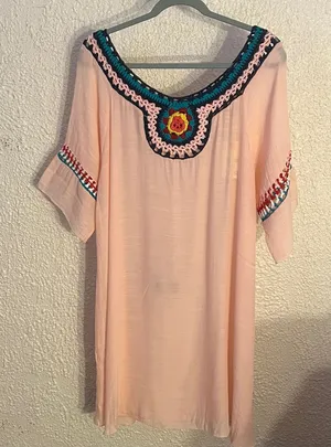 Peach Crochet Neck Tunic Dress Cover-Up L/XL NWT thumbnail 1