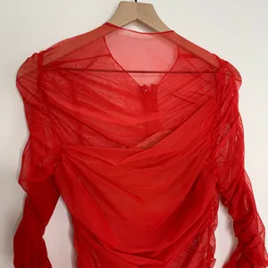Miss Circle Jimena Red Ruched Mesh Long Sleeve Dress Womens New Medium thumbnail 8