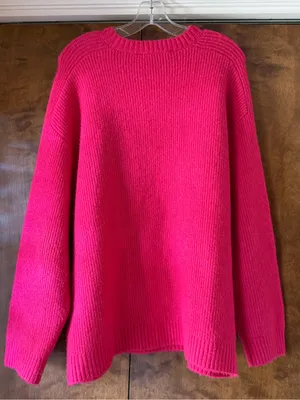 Zara Hot Pink Chunky Knit Oversized Crewneck Sweater Long Sleeve Pullover. Sz M thumbnail 6