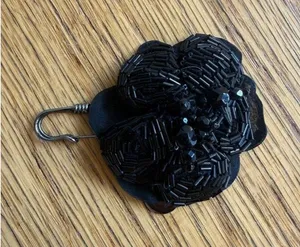 Prada Black Beaded Fabric Flower Brooch Pin, EUC thumbnail 1