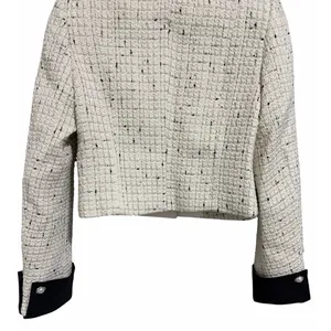 Commense Contrast Cuff Pearl Button Tweed Jacket Apricot Women's Size Small thumbnail 6