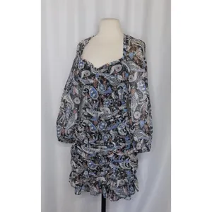 ZARA Paisley Floral Ruched Dress Ruffled Mini Metallic Party Cocktails Small‎ thumbnail 5