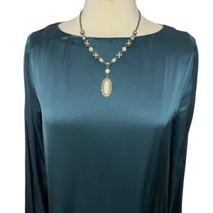 NWOT MADEWELL Long Bell Sleeve Satin Shift Dress in‎ Smoky Spruce, Medium thumbnail 5