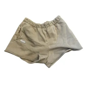 SET ACTIVE Fleece Sweat Shorts Taupe Beige Raw Hem Lounge Athletic Shorts Size L thumbnail 3