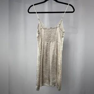 Abercrombie & Fitch Button Up Satin Slip Zebra Mini Dress in Tan‎ Cream Size XS thumbnail 6