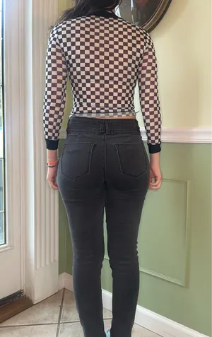 SHEIN checkered sheer 3/4 sleeve top thumbnail 2