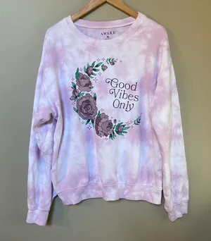 Awake “Good vibes only” tie dye boho crewneck sweatshirt thumbnail 1