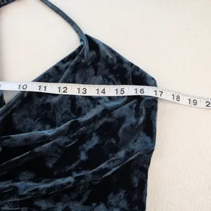 Zara NWT Festive Season Teal Crushed Velvet Twist Front Halter Mini Dress Large thumbnail 7