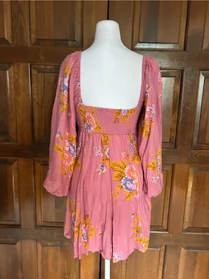 Free People Francesca Mini Dress Dawn Rose Combo Floral Balloon Sleeve XS thumbnail 5