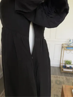 A. REN Candace Linen Maxi Dress Washed Black Puff Sleeve Smocked Back M thumbnail 12