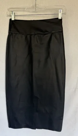 Enza Costa Black Satin High Waist Midi Pencil Skirt Size 0 thumbnail 3